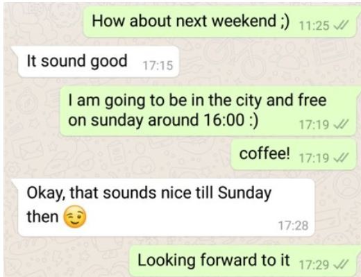 Texts between partners arranging for a date