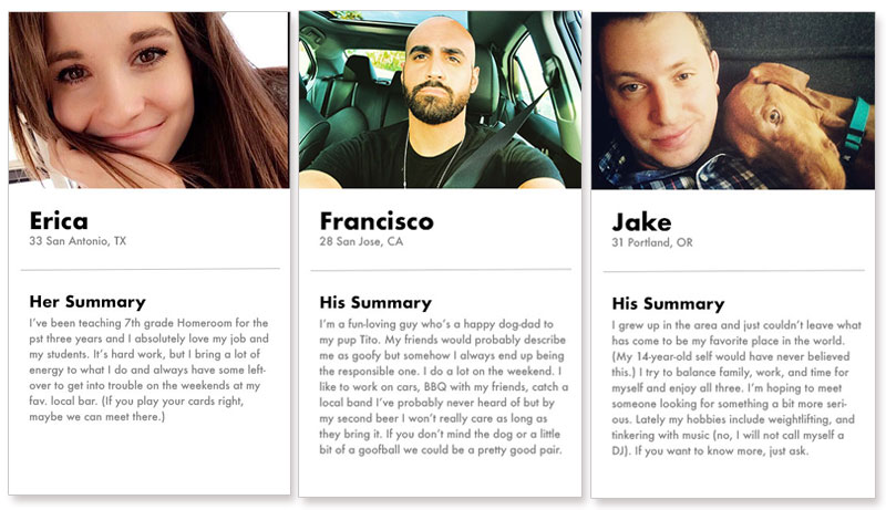 examples of a dating app profile being a visual narrative