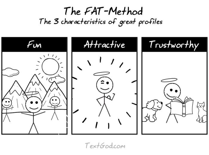 chart showing formula for a good dating app profile