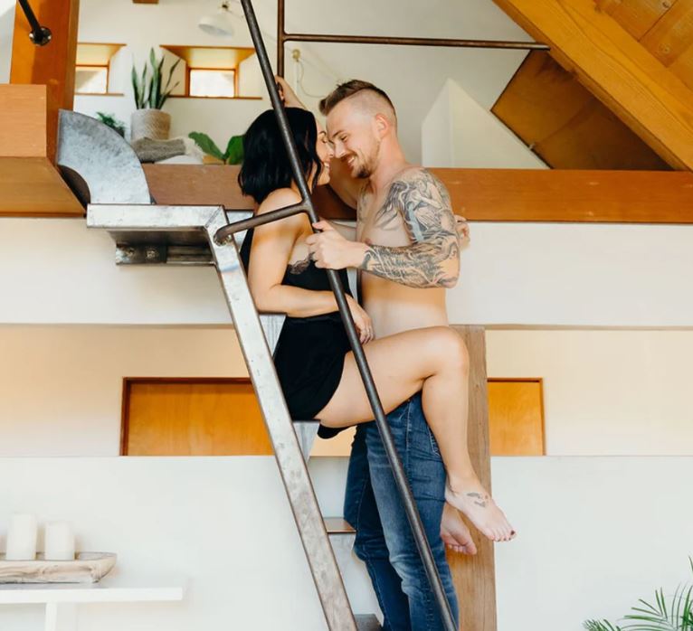 Couple trying a new location and position for intimacy