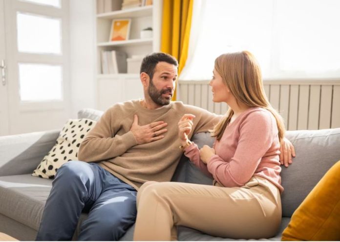 A man explaining he wants to break up to his partner