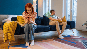 a couple appearing to be experiencing the roomate syndrome 