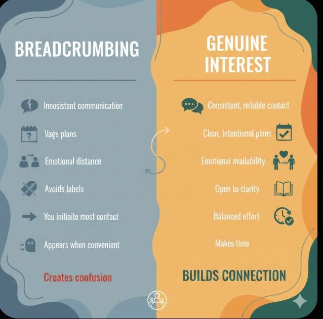 an infographic comparing breadcrumbing with genuine interest