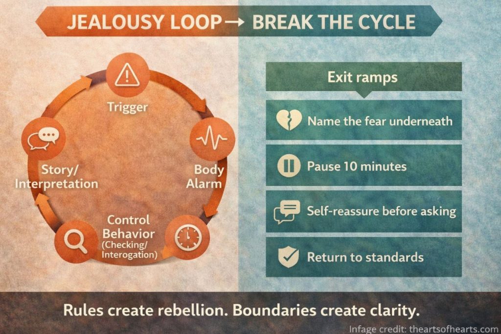 infographic showing how to break the jealous and insecure loop
