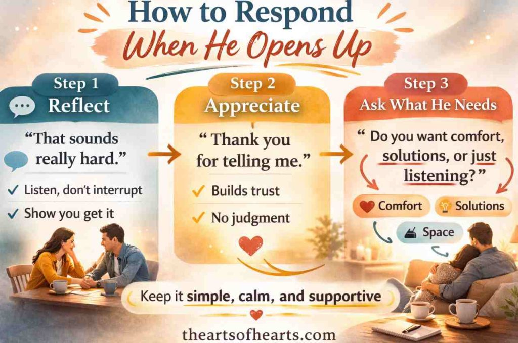 What to do when he finally shares something real as he opens up emotionally